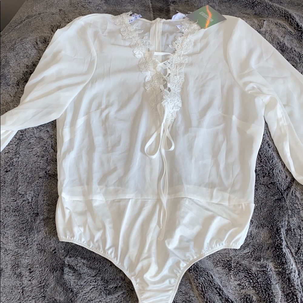 Floral Trim lace up bodysuit